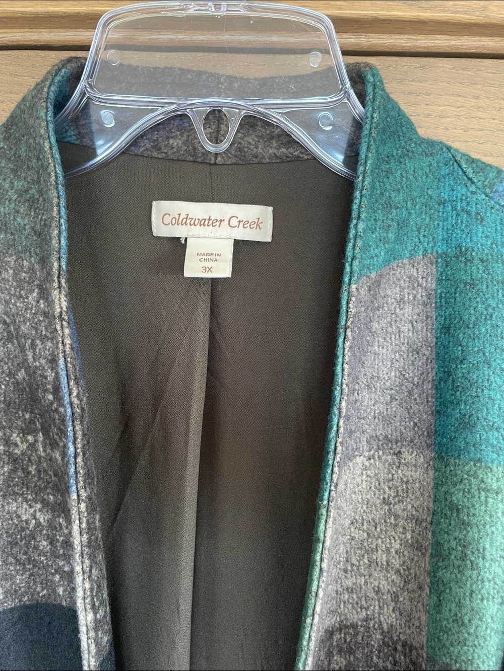 Coldwater Creek Teal & Forest Green Plaid Size 3X Open-Front Cardigan Jacket - Picture 2 of 9